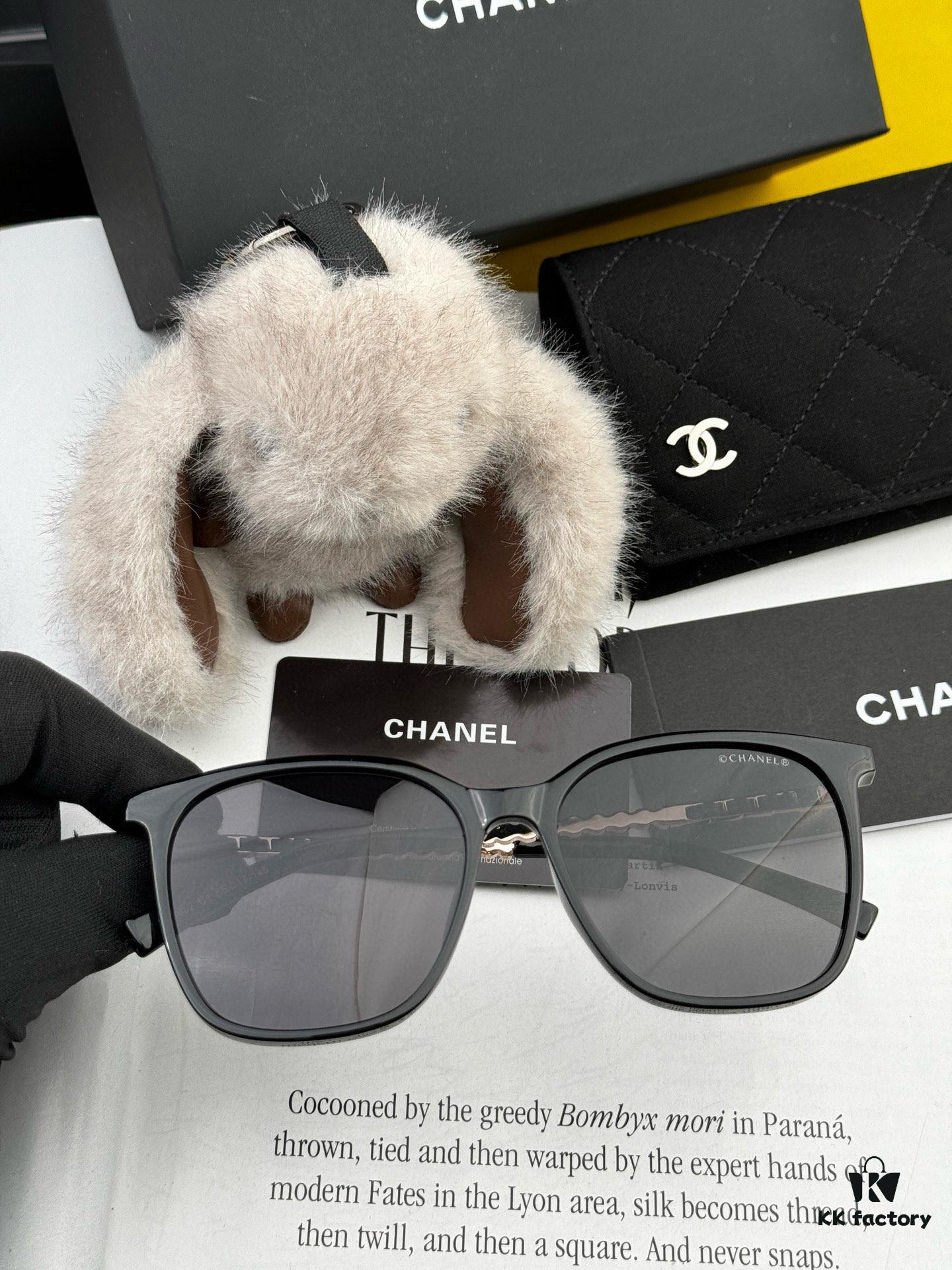 New CHANEL Square Sunglasses with Pearl Accents and Metallic Bridge