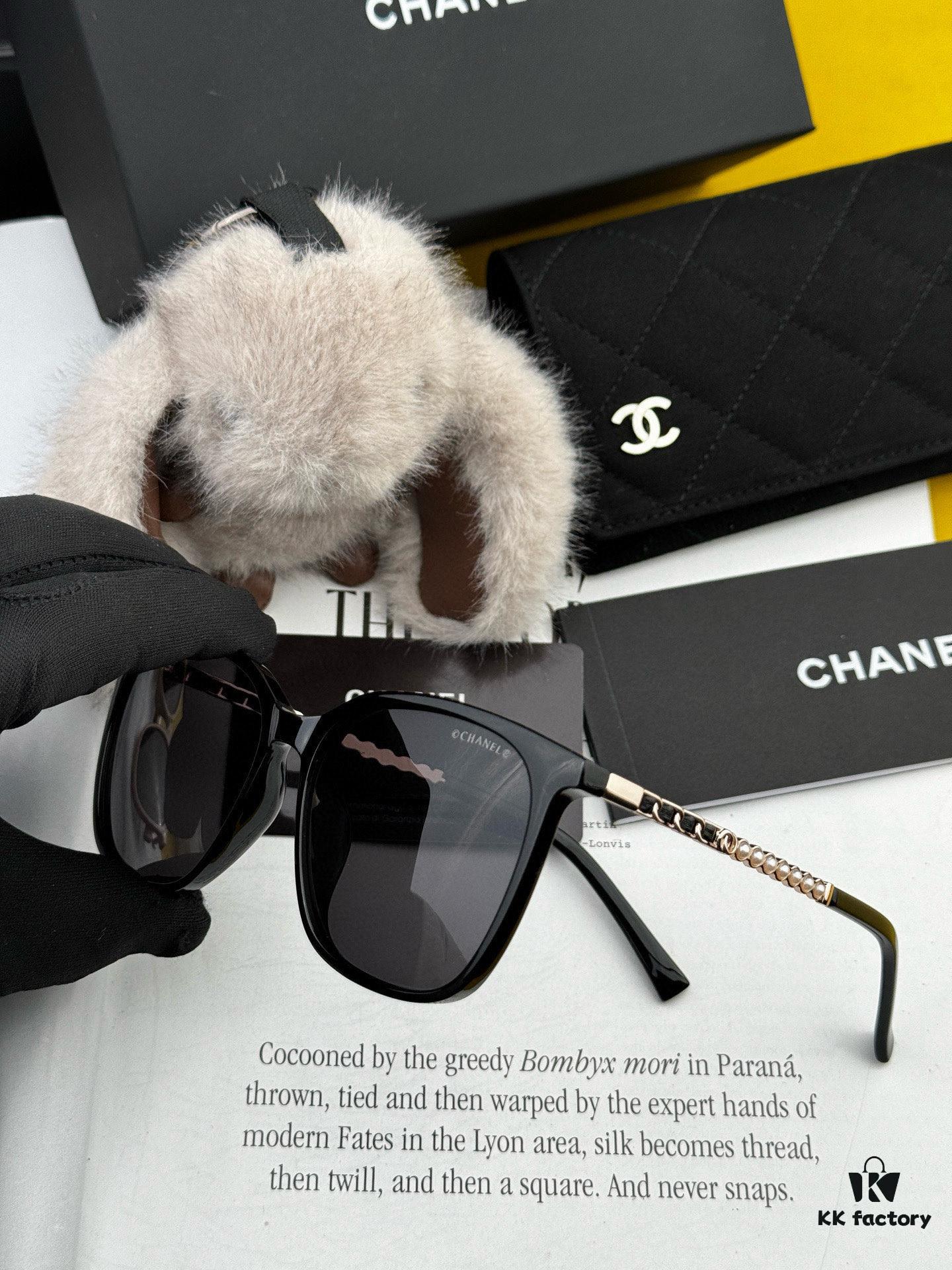 New CHANEL Square Sunglasses with Pearl Accents and Metallic Bridge
