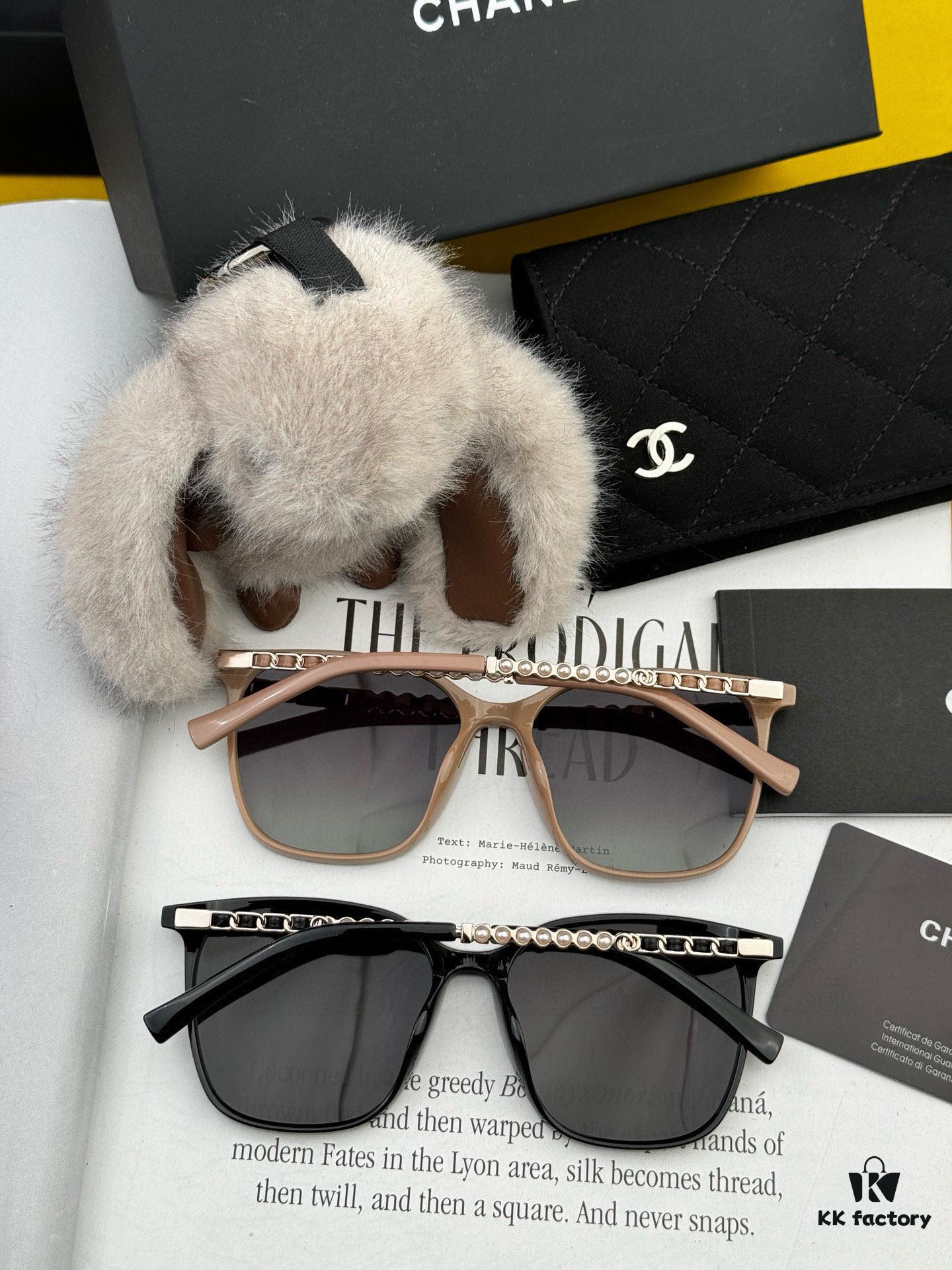 New CHANEL Square Sunglasses with Pearl Accents and Metallic Bridge