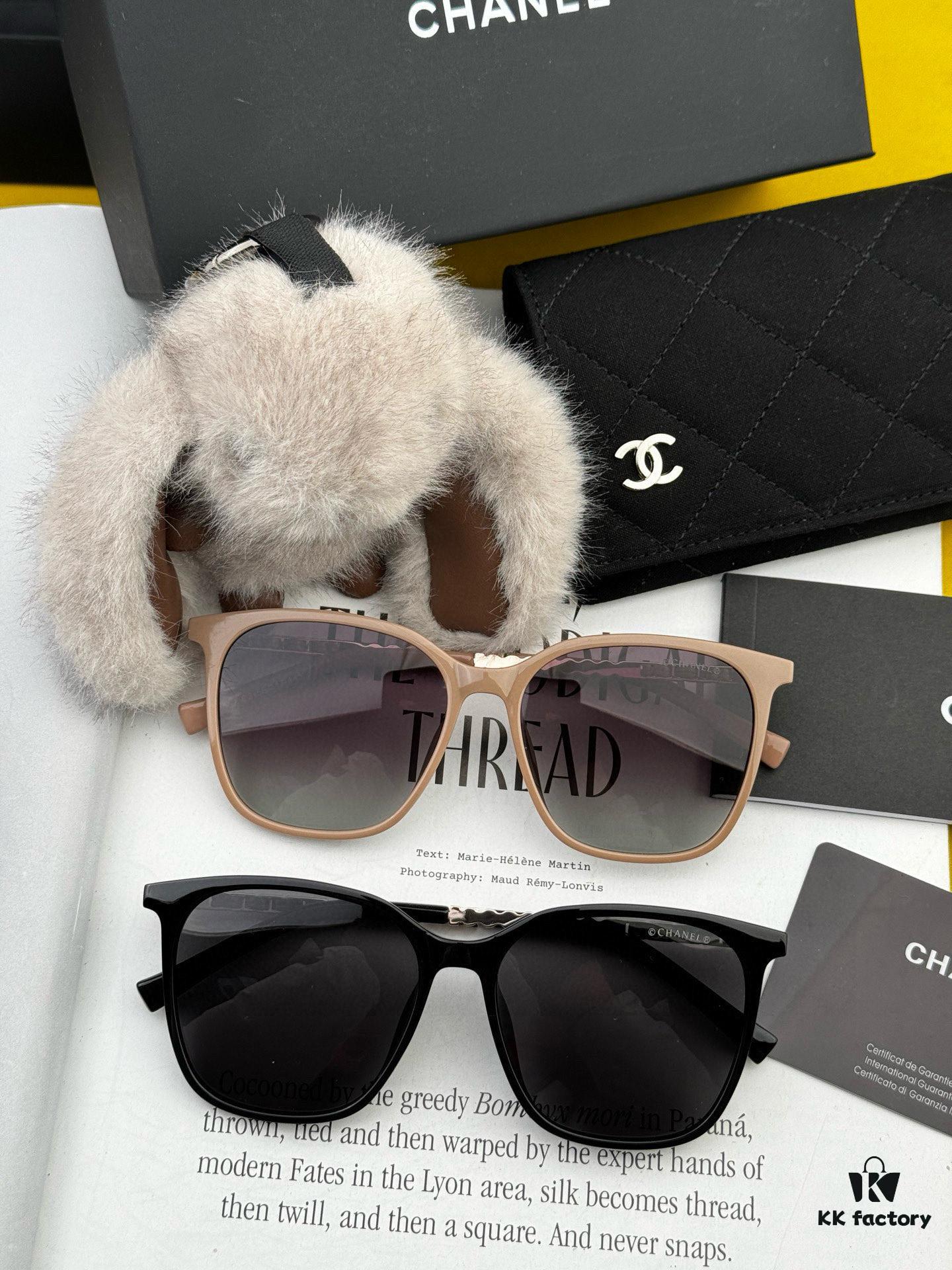 New CHANEL Square Sunglasses with Pearl Accents and Metallic Bridge