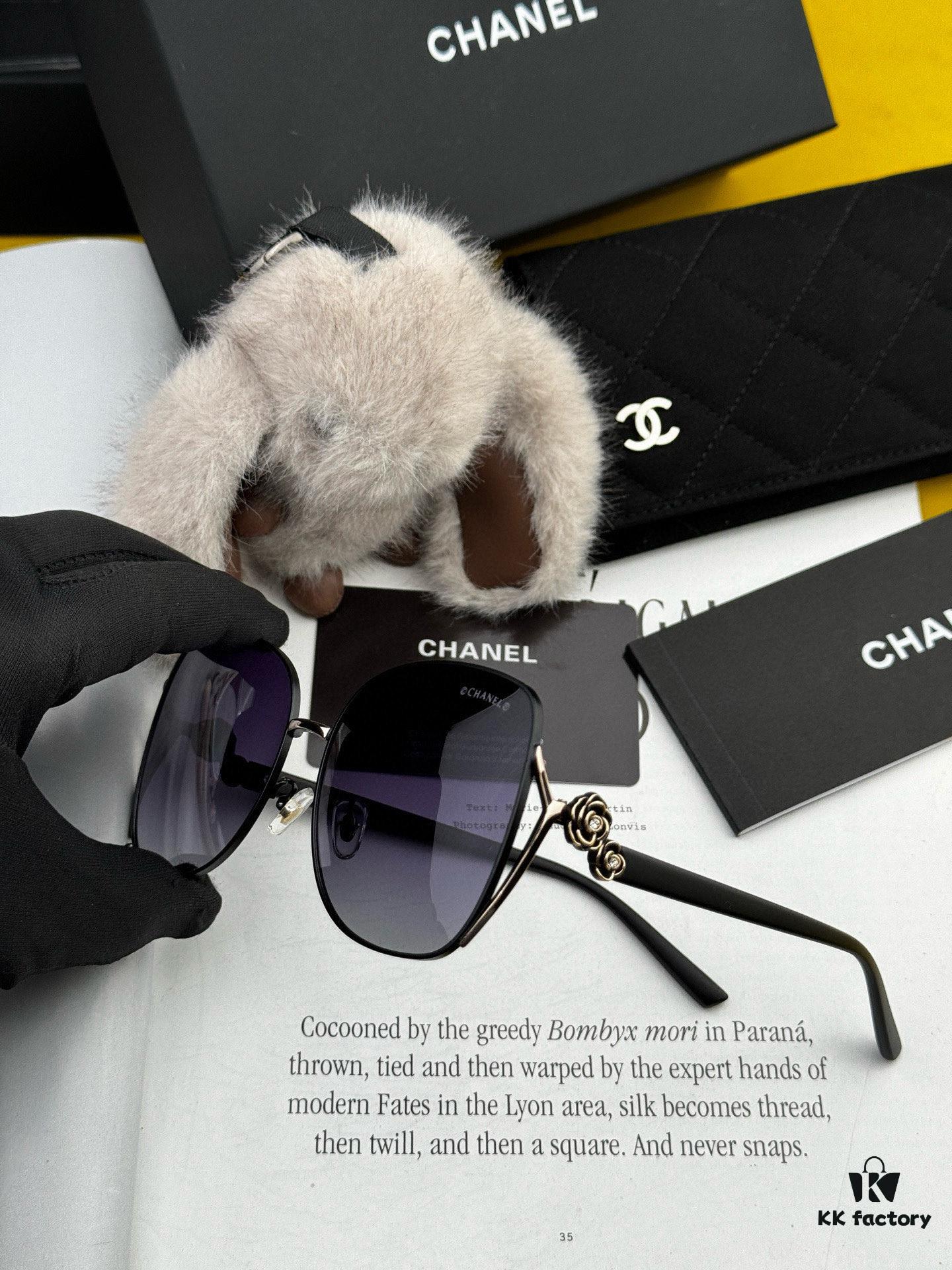 CHANEL 2025 New Camellia Trendy Best-Selling Fashion Round Frame High-Definition Polarized Sunglasses, Comfortable Wear, Influencer Popular Style