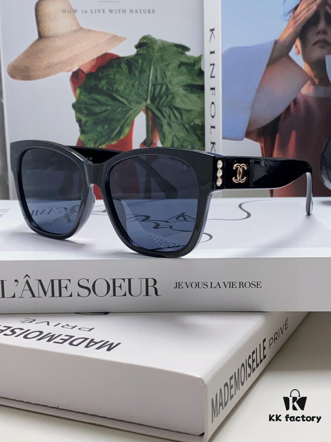 Chanel Pearl Sunglasses for Women, New Double C Polarized Sun Glasses, Celebrity Cat-eye Sunglasses, Fashion Hot-selling Eyewear