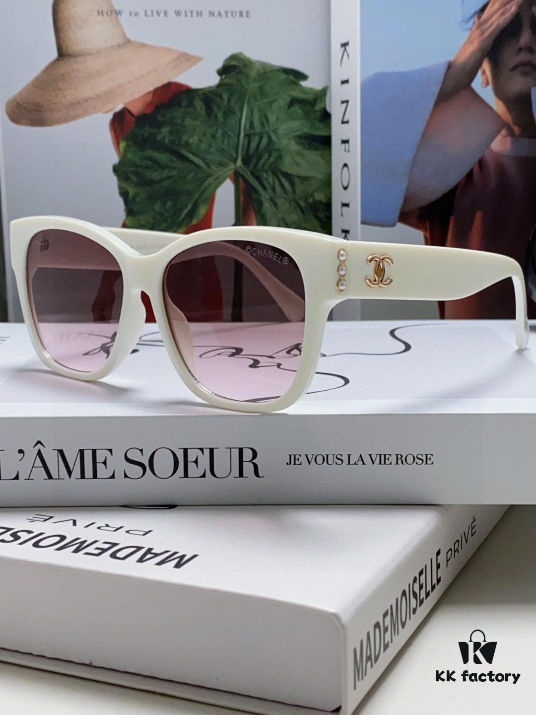 Chanel Pearl Sunglasses for Women, New Double C Polarized Celebrity Cat-eye Sun Glasses, Fashionable Popular Style