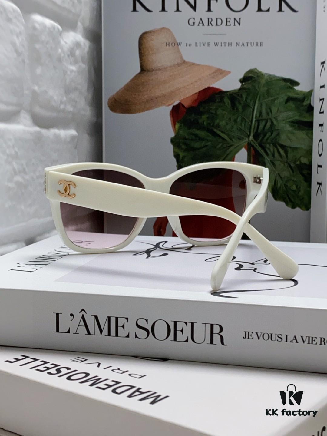 Chanel Pearl Sunglasses for Women, New Double C Polarized Celebrity Cat-eye Sun Glasses, Fashionable Popular Style