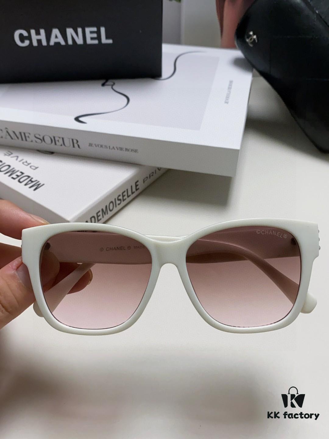 Chanel Pearl Sunglasses for Women, New Double C Polarized Celebrity Cat-eye Sun Glasses, Fashionable Popular Style