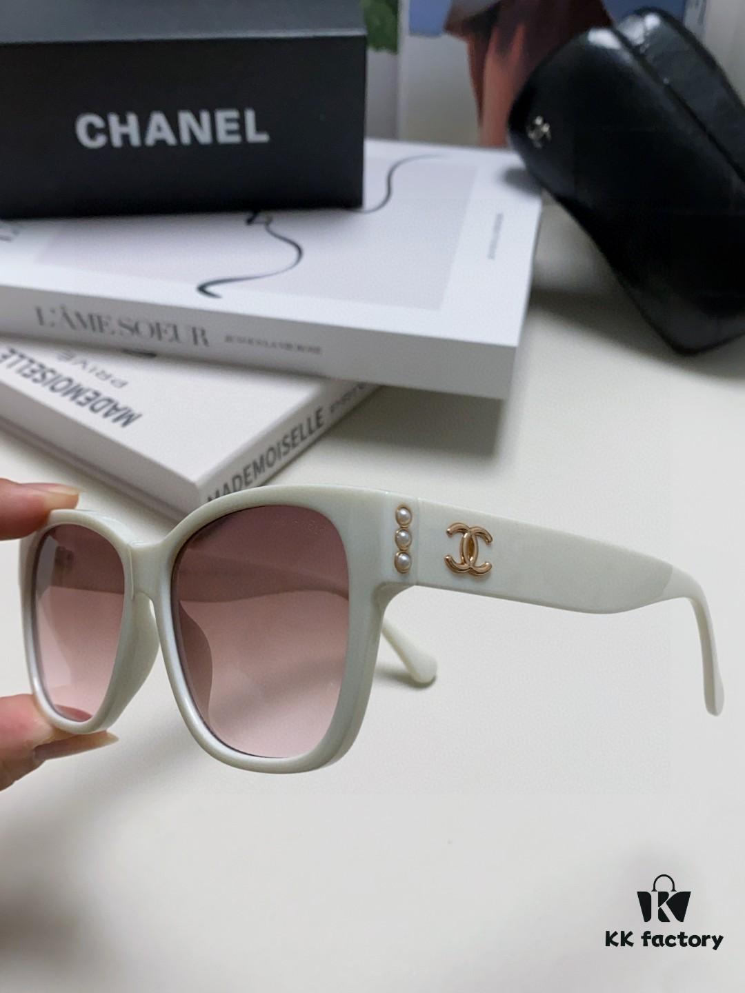 Chanel Pearl Sunglasses for Women, New Double C Polarized Celebrity Cat-eye Sun Glasses, Fashionable Popular Style