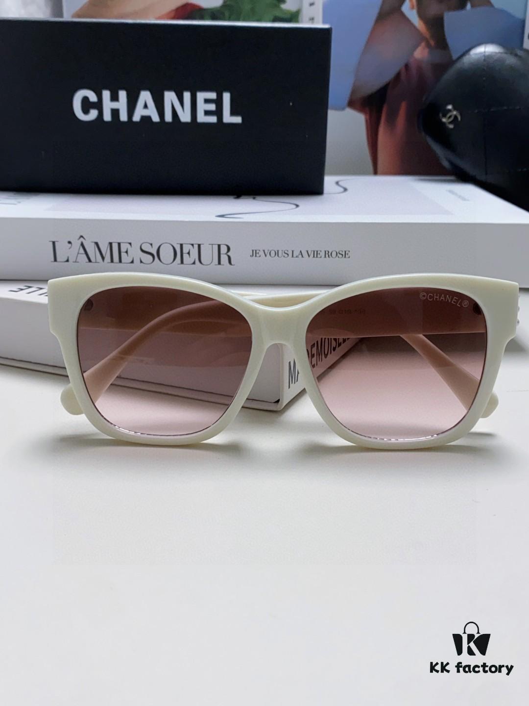 Chanel Pearl Sunglasses for Women, New Double C Polarized Celebrity Cat-eye Sun Glasses, Fashionable Popular Style