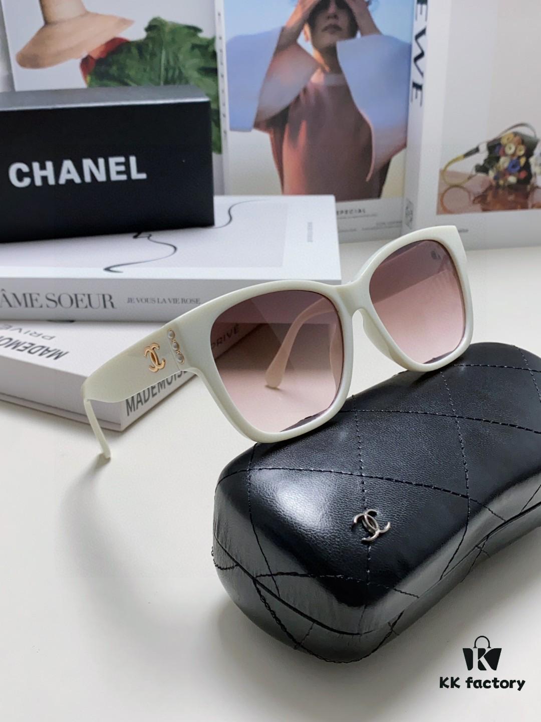 Chanel Pearl Sunglasses for Women, New Double C Polarized Celebrity Cat-eye Sun Glasses, Fashionable Popular Style