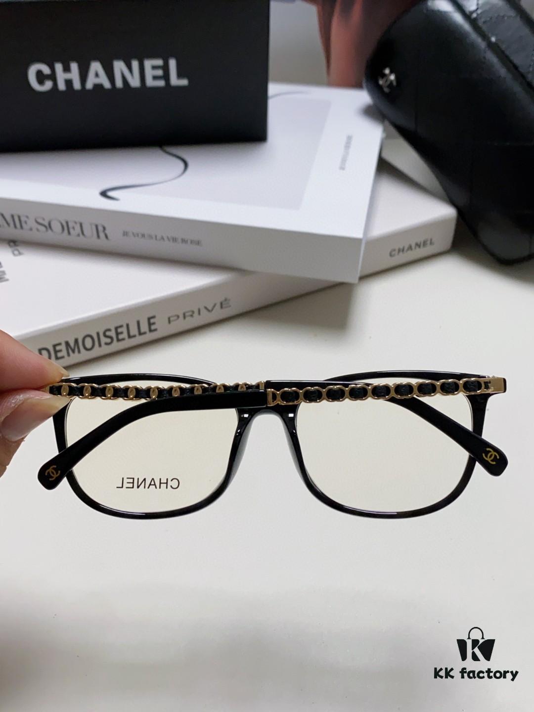 Chanel 2025 New Arrival Black Frame Glasses, Same Style as Zhao Lusi, Women's Minimalist Chic Optical Frames with Chain Detail, Blue Light Blocking, Prescription Ready, Oversized for a Flattering Look