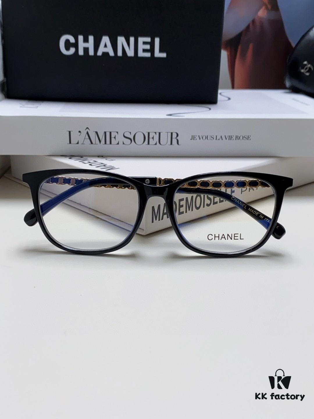 Chanel 2025 New Arrival Black Frame Glasses, Same Style as Zhao Lusi, Women's Minimalist Chic Optical Frames with Chain Detail, Blue Light Blocking, Prescription Ready, Oversized for a Flattering Look