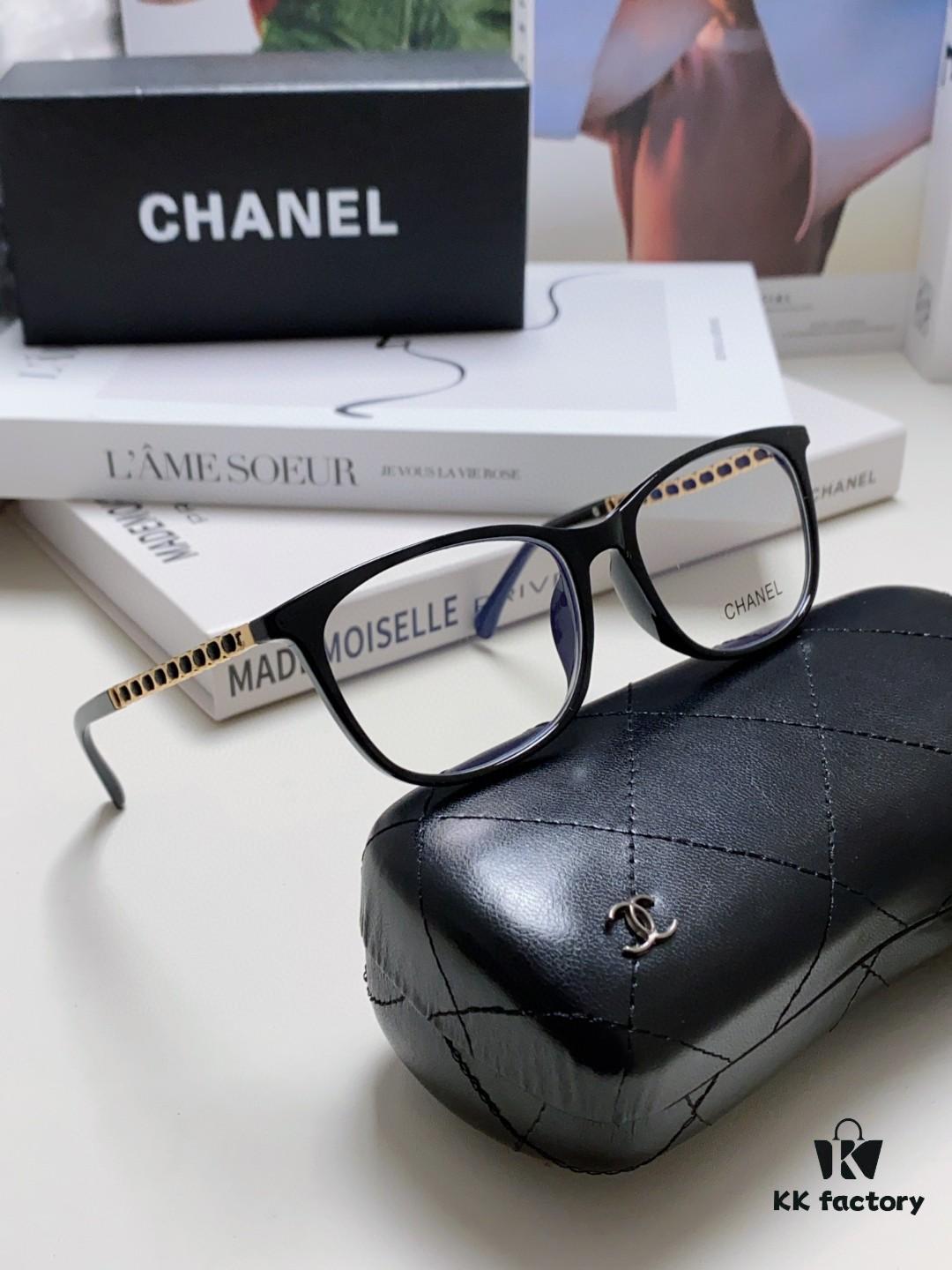 Chanel 2025 New Arrival Black Frame Glasses, Same Style as Zhao Lusi, Women's Minimalist Chic Optical Frames with Chain Detail, Blue Light Blocking, Prescription Ready, Oversized for a Flattering Look