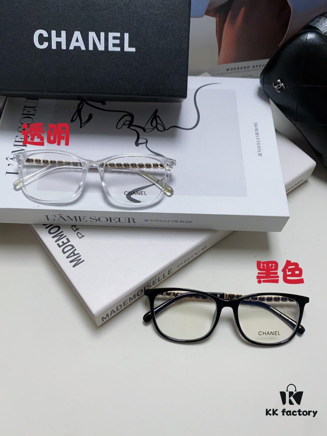Chanel 2025 New Arrival Black Frame Glasses, Same Style as Zhao Lusi, Women's Minimalist Chic Optical Frames with Chain Detail, Blue Light Blocking, Prescription Ready, Oversized for a Flattering Look