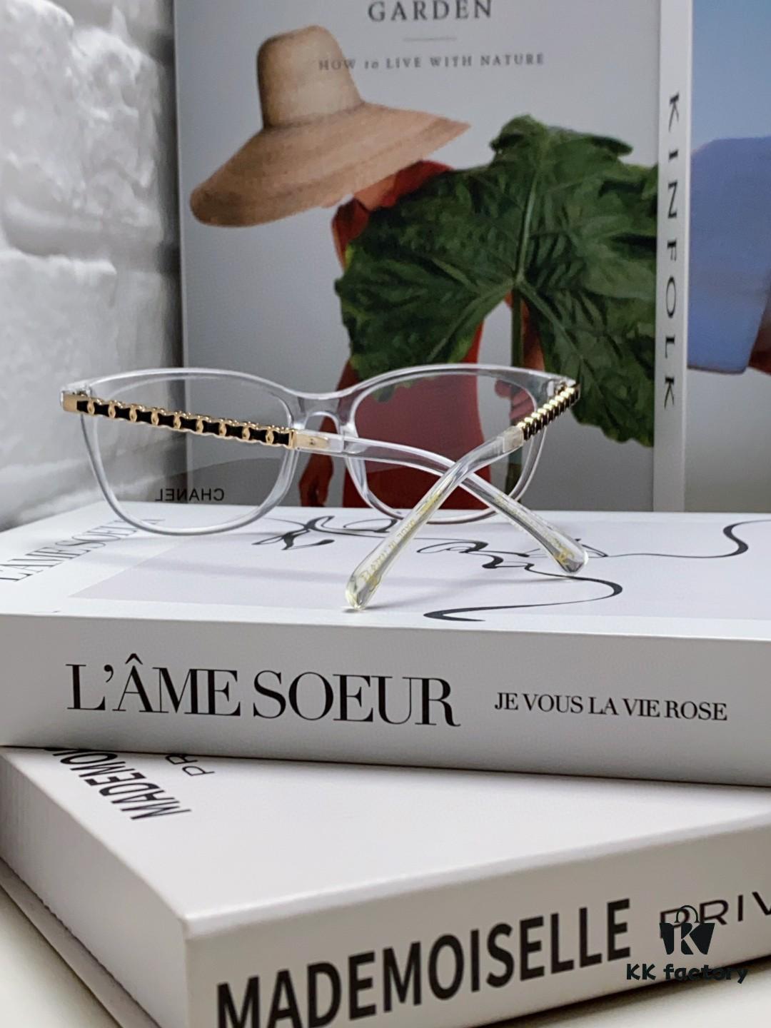 Chanel 2025 New Arrival Black Frame Glasses, Same Style as Zhao Lusi, Women's Minimalist Chic Optical Frames with Chain Detail, Blue Light Blocking, Prescription Ready, Oversized for a Flattering Look