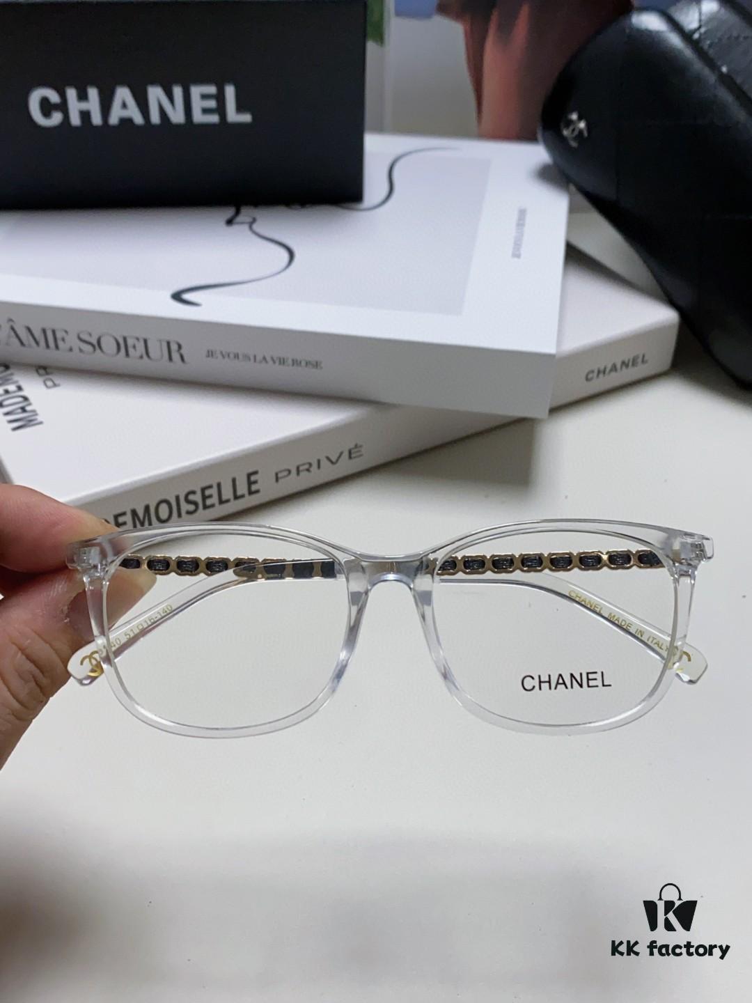 Chanel 2025 New Arrival Black Frame Glasses, Same Style as Zhao Lusi, Women's Minimalist Chic Optical Frames with Chain Detail, Blue Light Blocking, Prescription Ready, Oversized for a Flattering Look