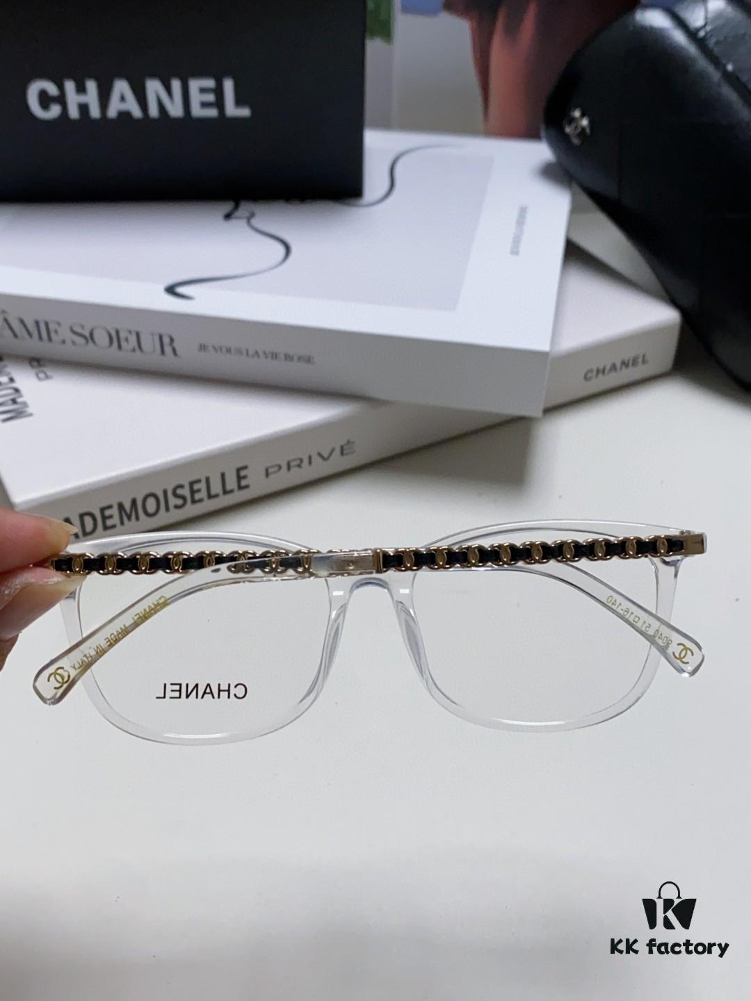 Chanel 2025 New Arrival Black Frame Glasses, Same Style as Zhao Lusi, Women's Minimalist Chic Optical Frames with Chain Detail, Blue Light Blocking, Prescription Ready, Oversized for a Flattering Look