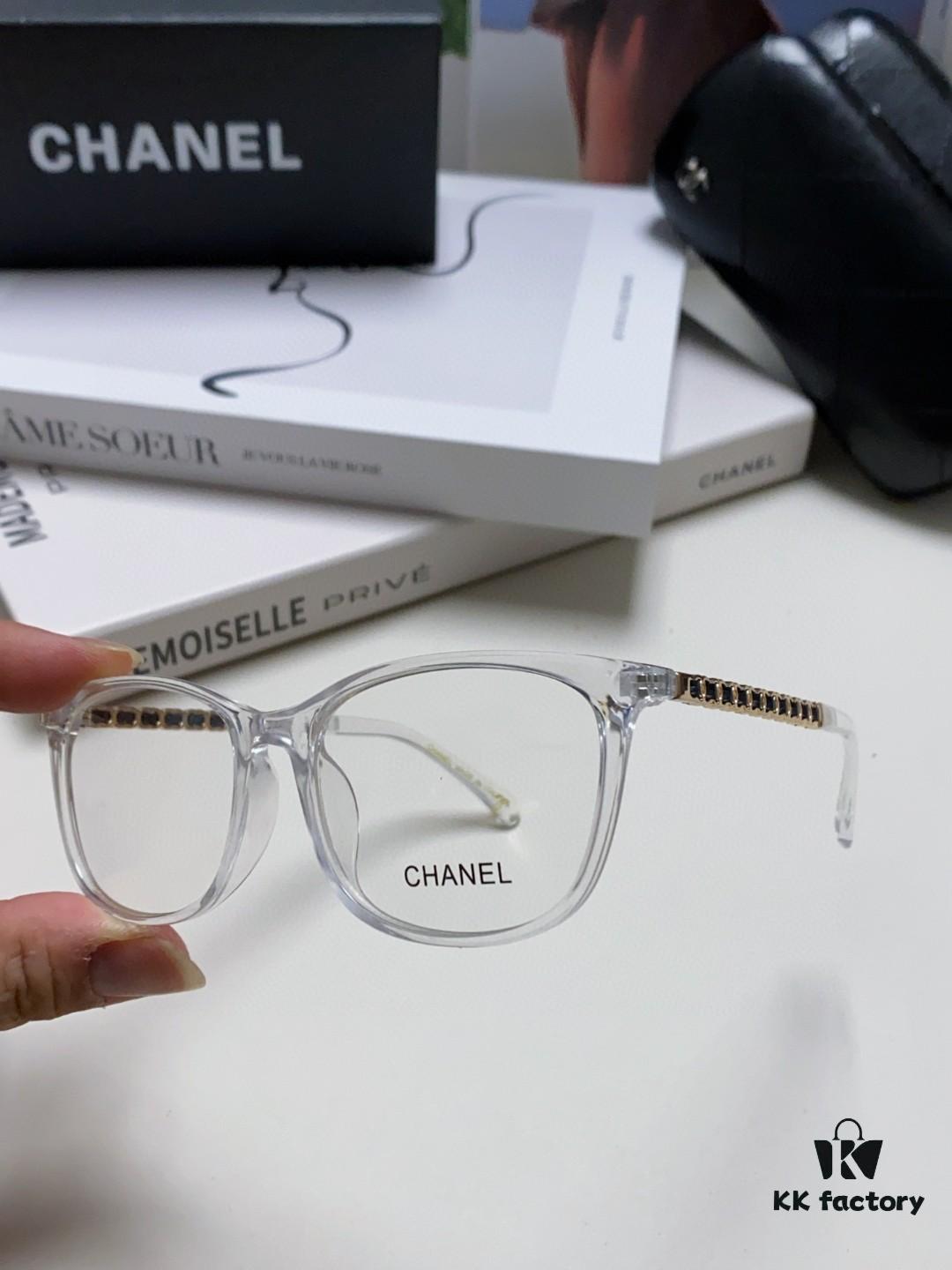Chanel 2025 New Arrival Black Frame Glasses, Same Style as Zhao Lusi, Women's Minimalist Chic Optical Frames with Chain Detail, Blue Light Blocking, Prescription Ready, Oversized for a Flattering Look