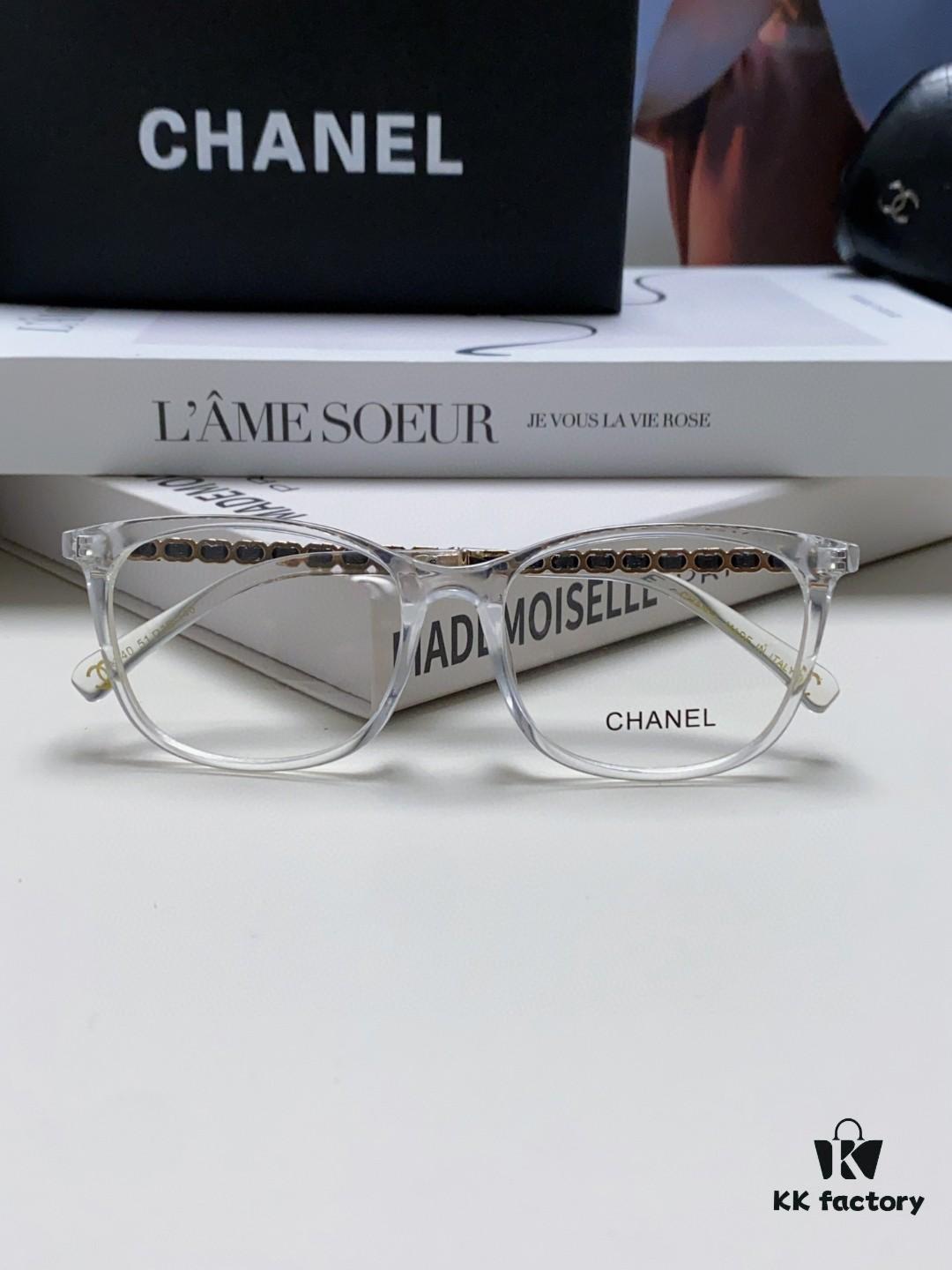 Chanel 2025 New Arrival Black Frame Glasses, Same Style as Zhao Lusi, Women's Minimalist Chic Optical Frames with Chain Detail, Blue Light Blocking, Prescription Ready, Oversized for a Flattering Look