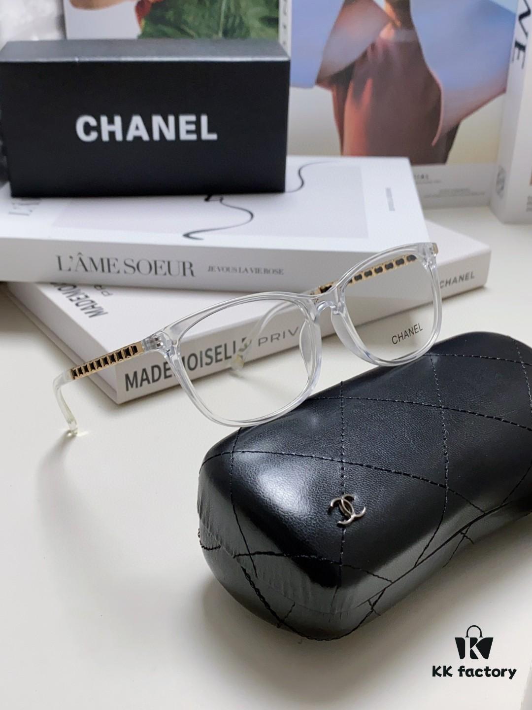Chanel 2025 New Arrival Black Frame Glasses, Same Style as Zhao Lusi, Women's Minimalist Chic Optical Frames with Chain Detail, Blue Light Blocking, Prescription Ready, Oversized for a Flattering Look