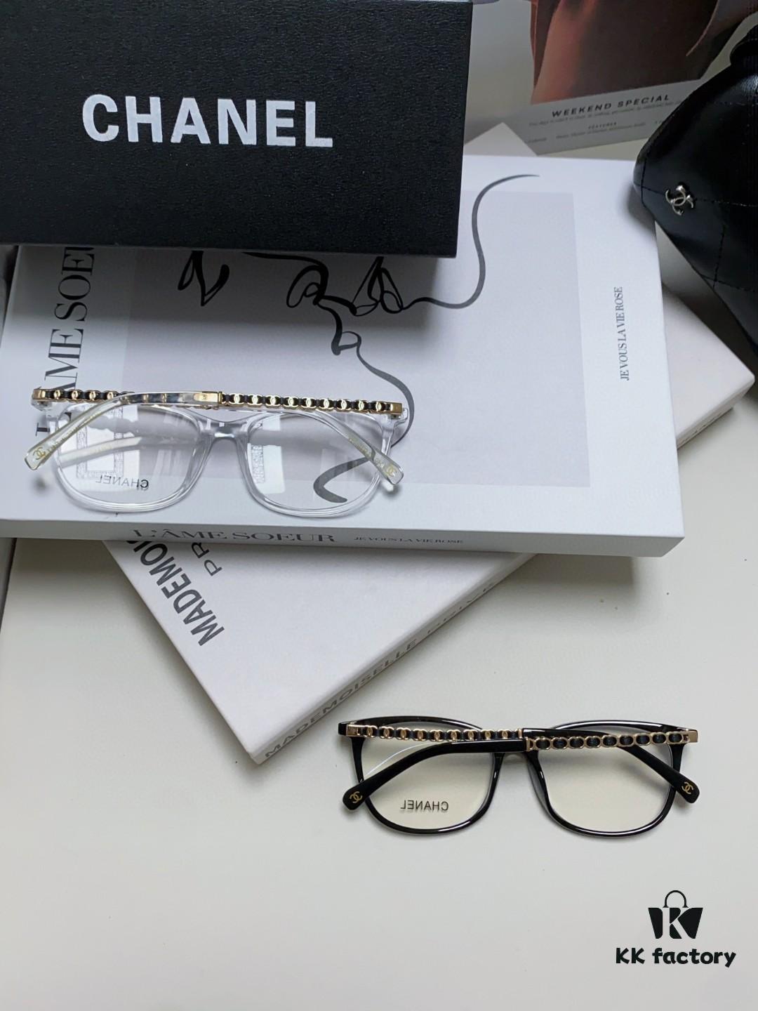 Chanel 2025 New Arrival Black Frame Glasses, Same Style as Zhao Lusi, Women's Minimalist Chic Optical Frames with Chain Detail, Blue Light Blocking, Prescription Ready, Oversized for a Flattering Look