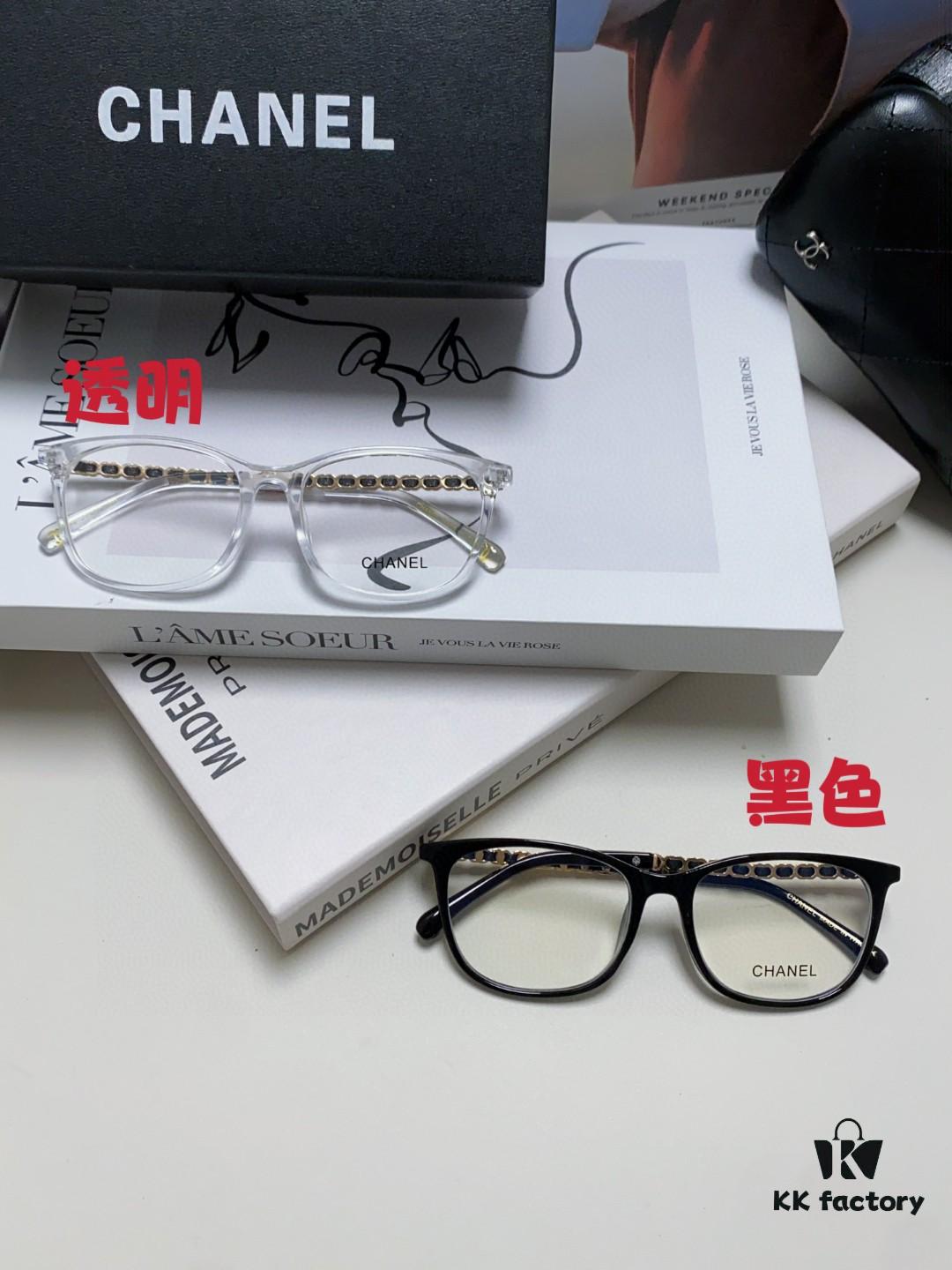 Chanel 2025 New Arrival Black Frame Glasses, Same Style as Zhao Lusi, Women's Minimalist Chic Optical Frames with Chain Detail, Blue Light Blocking, Prescription Ready, Oversized for a Flattering Look