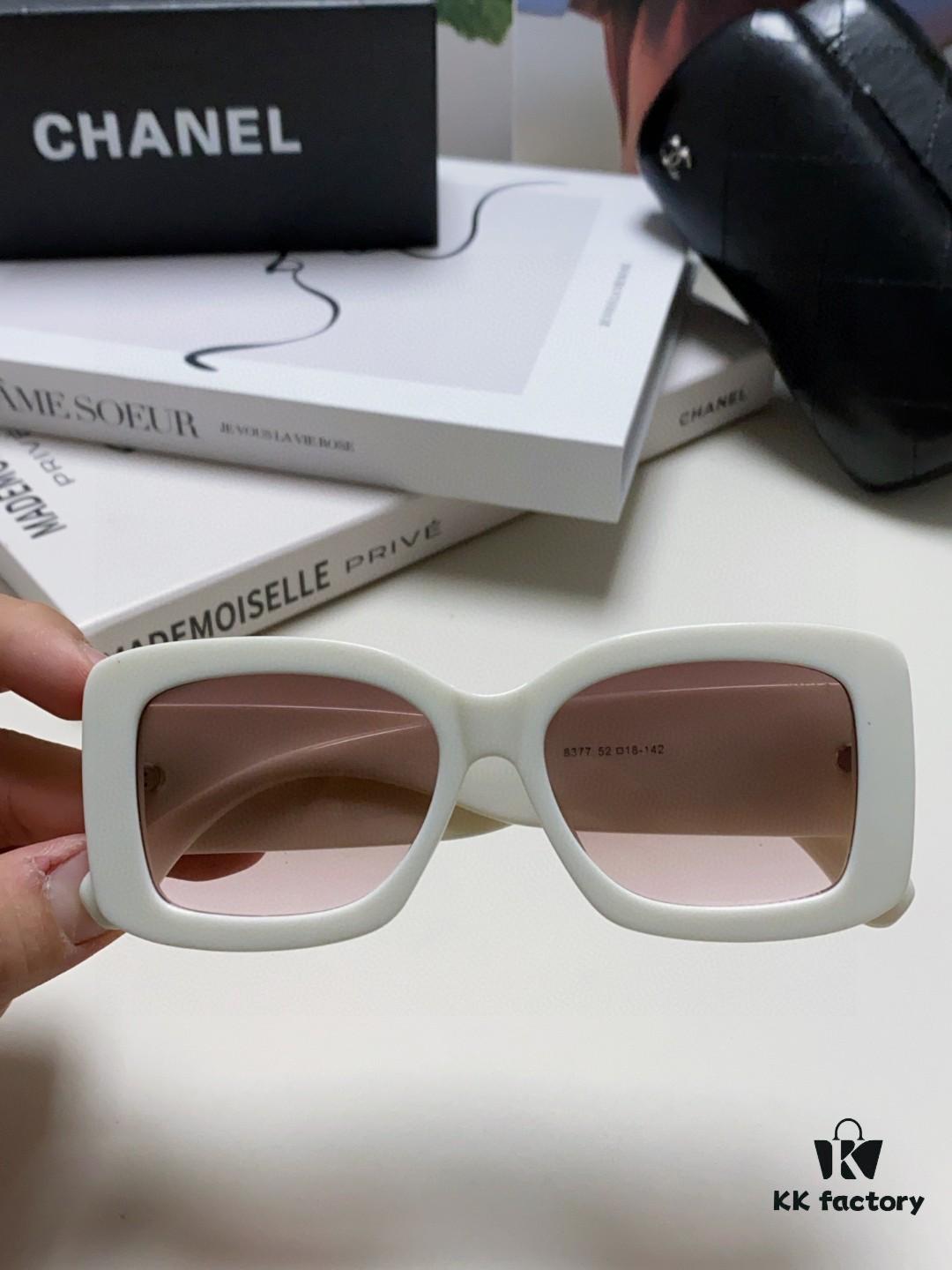 CHANEL New Classic Black and White Sunglasses with Logo-Embellished Temples