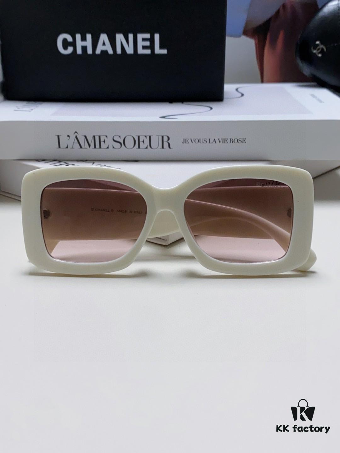 CHANEL New Classic Black and White Sunglasses with Logo-Embellished Temples