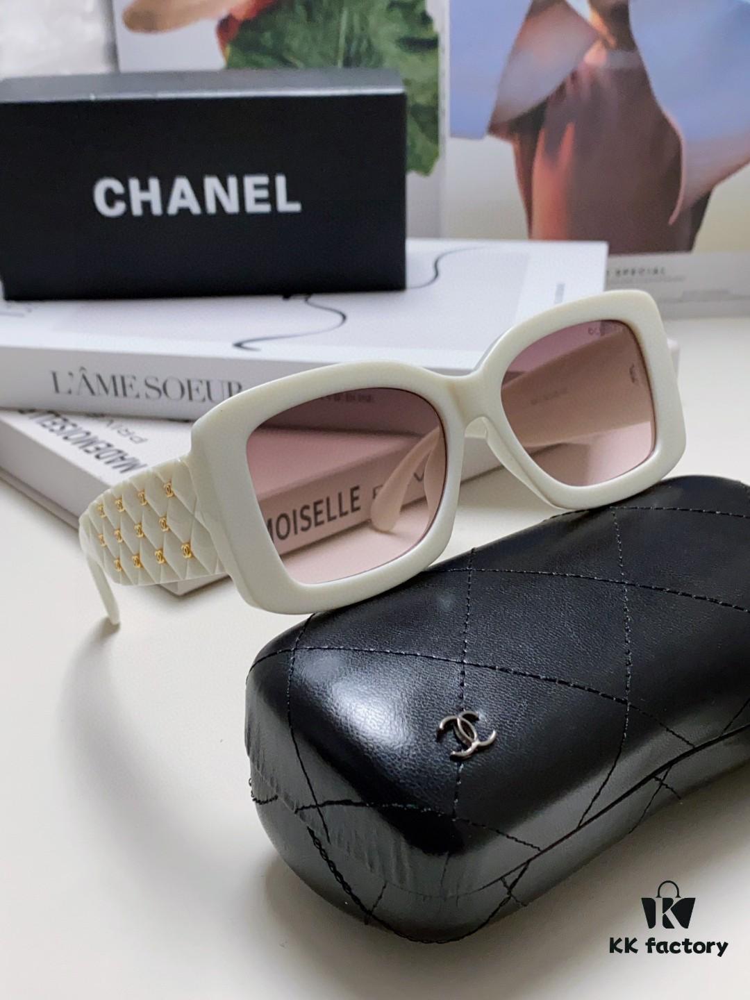 CHANEL New Classic Black and White Sunglasses with Logo-Embellished Temples