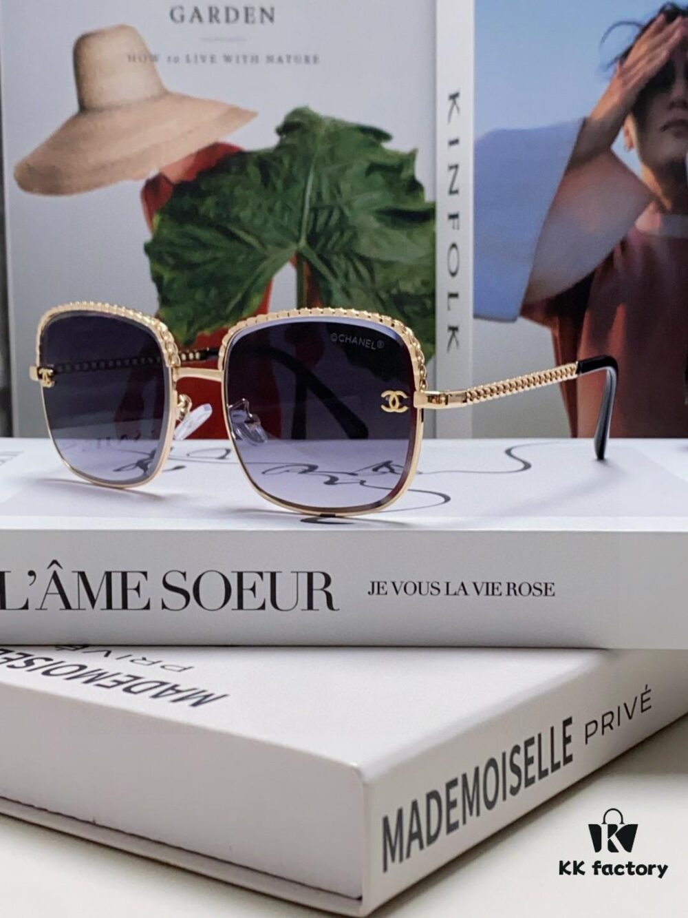 Chanel 2025 New Arrival Classic Style Women's Sunglasses with Chain Detail, Vintage Brown UV-Protective Designer Shades