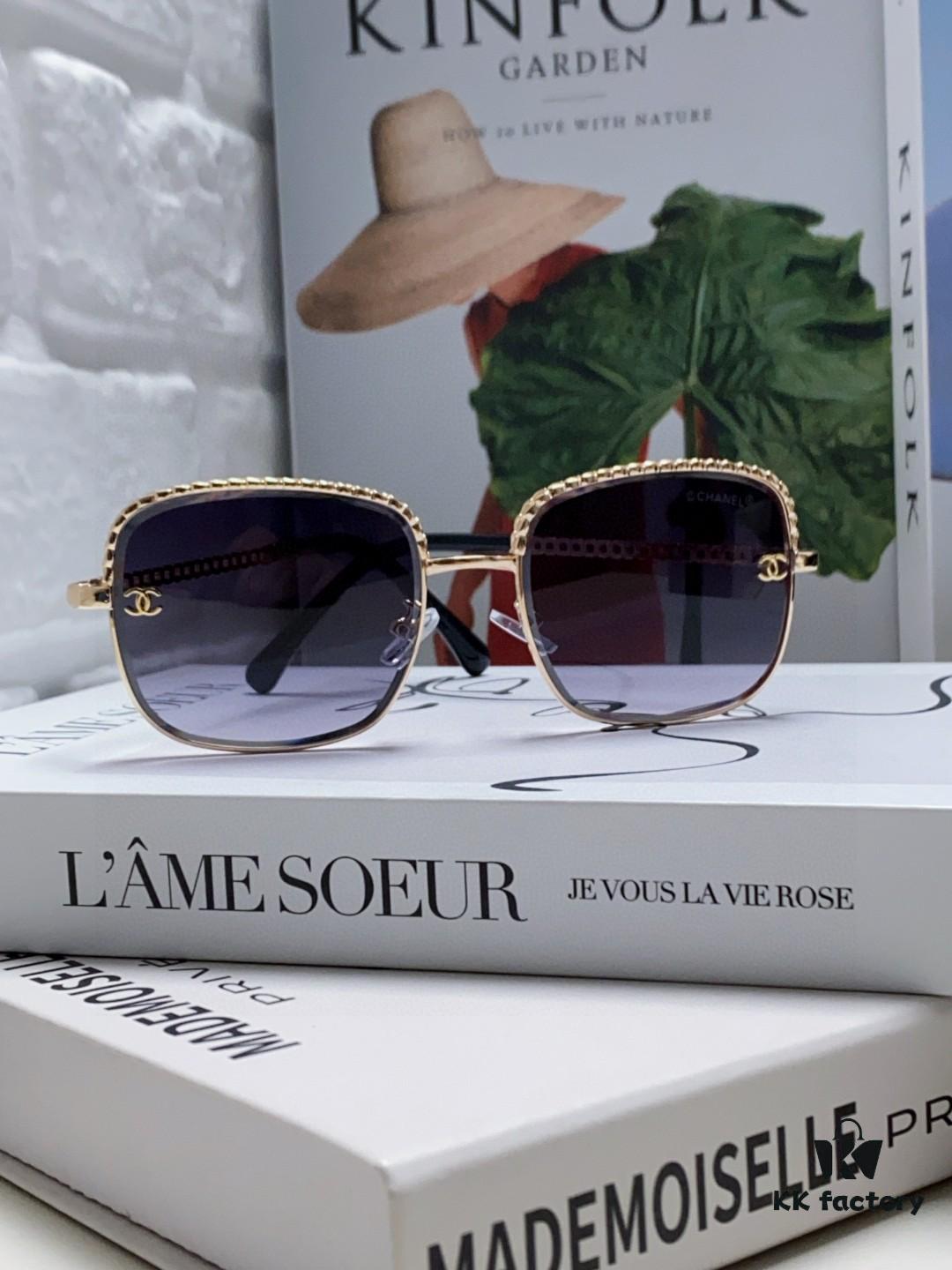 Chanel 2025 New Arrival Classic Style Women's Sunglasses with Chain Detail, Vintage Brown UV-Protective Designer Shades