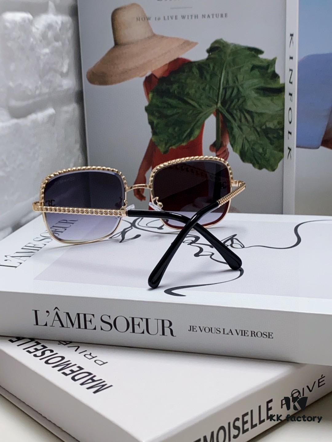 Chanel 2025 New Arrival Classic Style Women's Sunglasses with Chain Detail, Vintage Brown UV-Protective Designer Shades