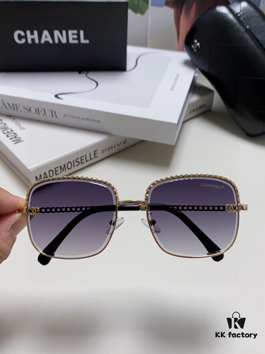 Chanel 2025 New Arrival Classic Style Women's Sunglasses with Chain Detail, Vintage Brown UV-Protective Designer Shades