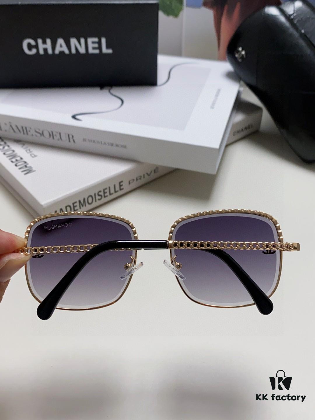 Chanel 2025 New Arrival Classic Style Women's Sunglasses with Chain Detail, Vintage Brown UV-Protective Designer Shades