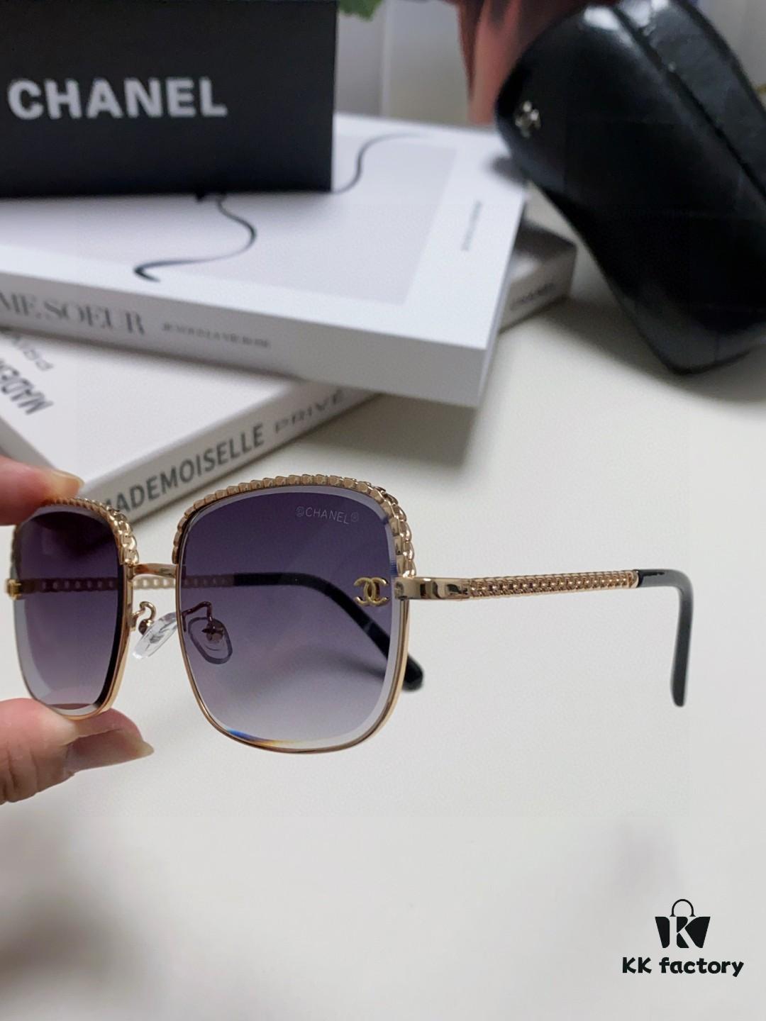 Chanel 2025 New Arrival Classic Style Women's Sunglasses with Chain Detail, Vintage Brown UV-Protective Designer Shades