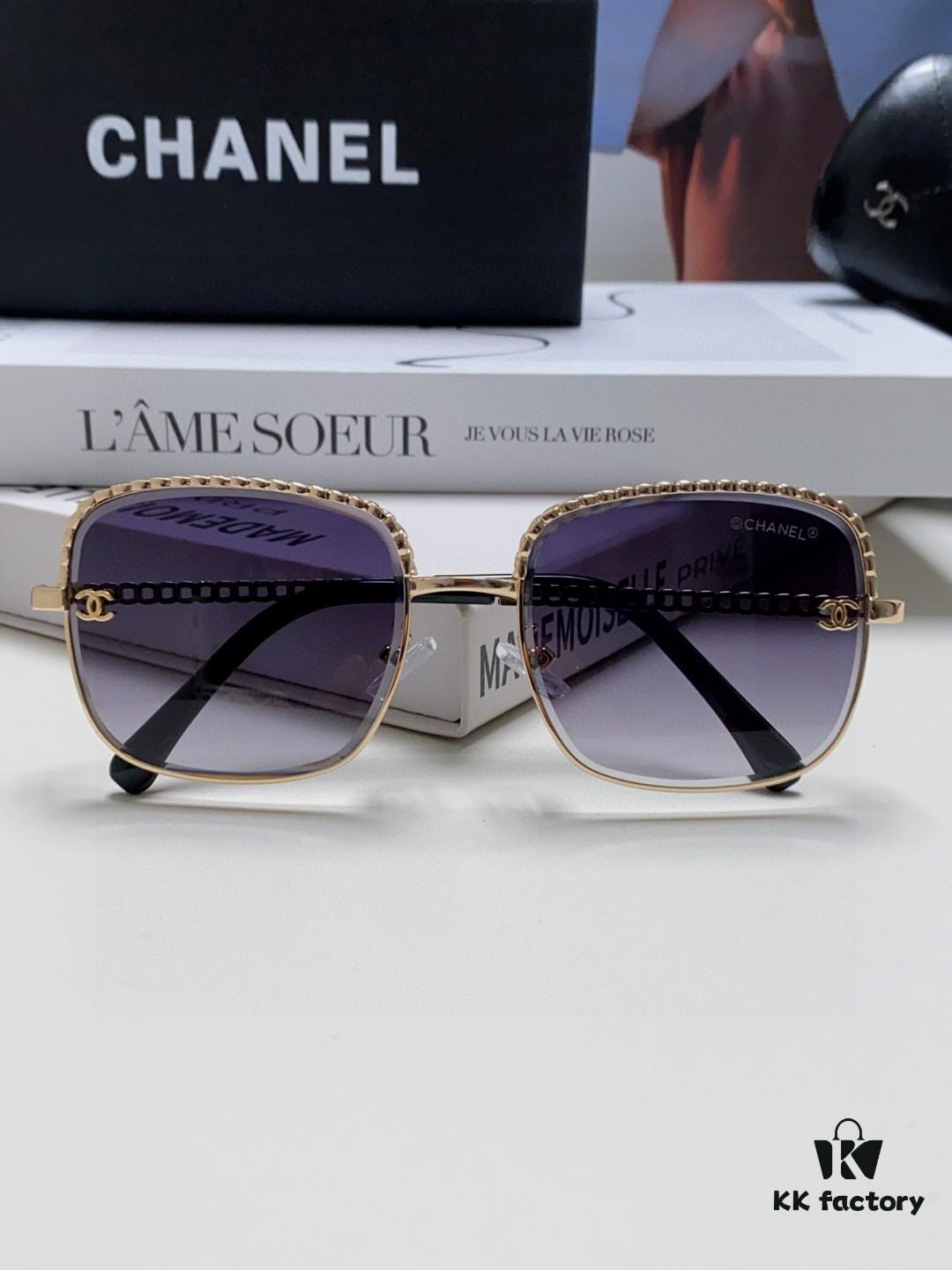 Chanel 2025 New Arrival Classic Style Women's Sunglasses with Chain Detail, Vintage Brown UV-Protective Designer Shades
