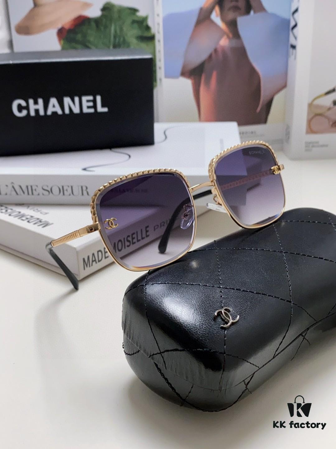 Chanel 2025 New Arrival Classic Style Women's Sunglasses with Chain Detail, Vintage Brown UV-Protective Designer Shades