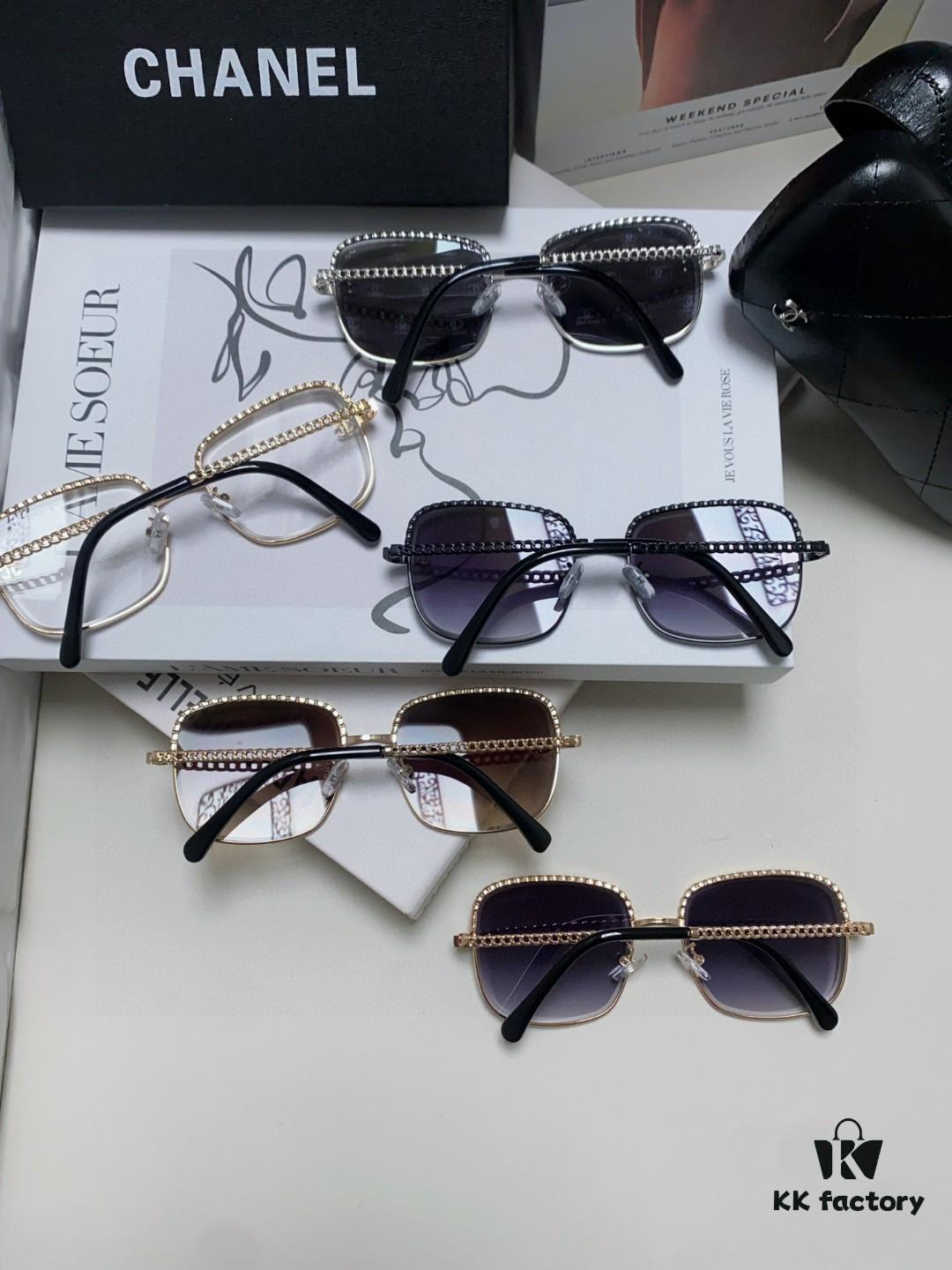 Chanel 2025 New Arrival Classic Style Women's Sunglasses with Chain Detail, Vintage Brown UV-Protective Designer Shades