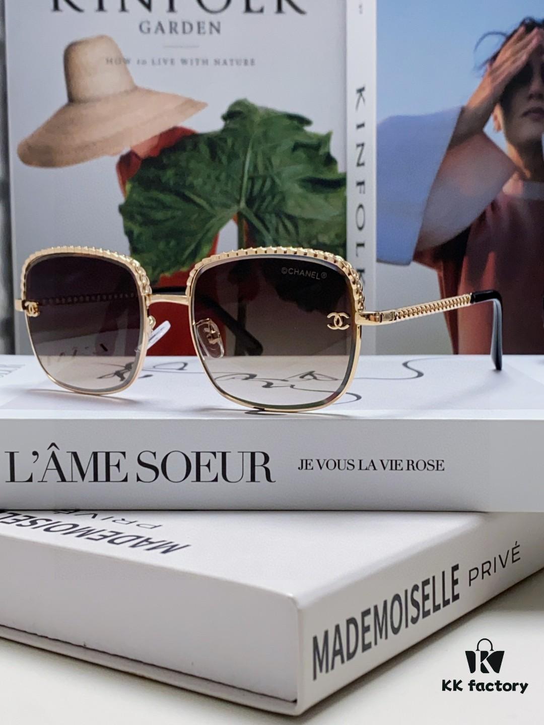 Chanel 2025 New Arrival Women's Sunglasses, Classic Chic Tea-Tinted UV-Protective Sunglasses with Chain Detail, Fashionable and Elegant Design