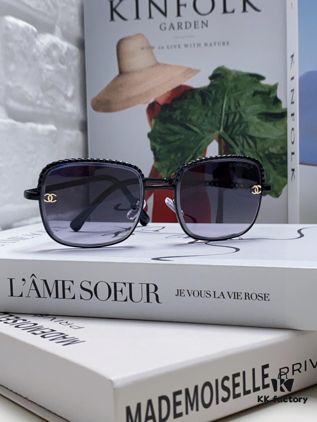 Chanel 2025 New Arrival Classic Style Women's Sunglasses with Chain Detail, Vintage Brown UV-Protective Designer Sun Glasses