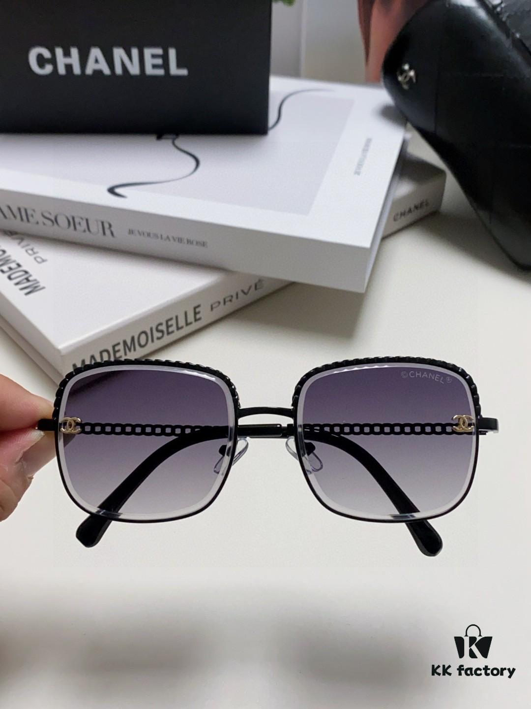 Chanel 2025 New Arrival Classic Style Women's Sunglasses with Chain Detail, Vintage Brown UV-Protective Designer Sun Glasses