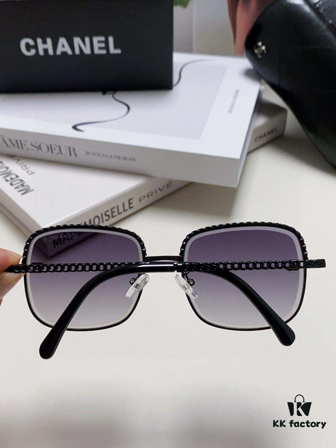 Chanel 2025 New Arrival Classic Style Women's Sunglasses with Chain Detail, Vintage Brown UV-Protective Designer Sun Glasses