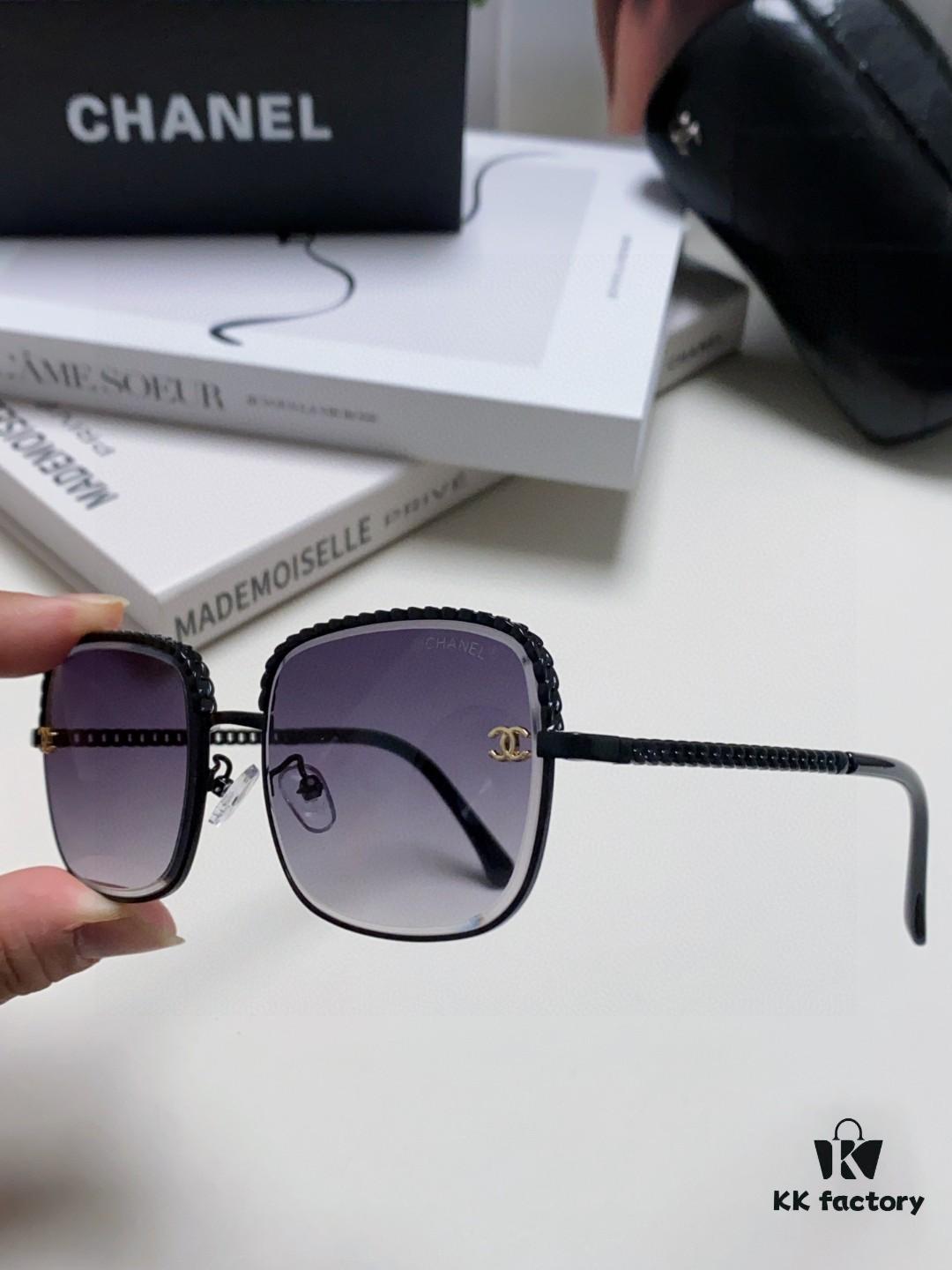 Chanel 2025 New Arrival Classic Style Women's Sunglasses with Chain Detail, Vintage Brown UV-Protective Designer Sun Glasses