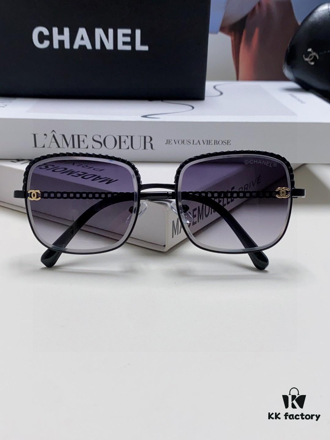 Chanel 2025 New Arrival Classic Style Women's Sunglasses with Chain Detail, Vintage Brown UV-Protective Designer Sun Glasses