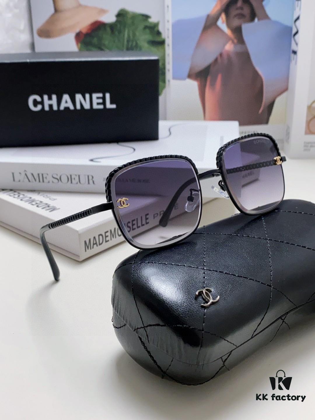 Chanel 2025 New Arrival Classic Style Women's Sunglasses with Chain Detail, Vintage Brown UV-Protective Designer Sun Glasses