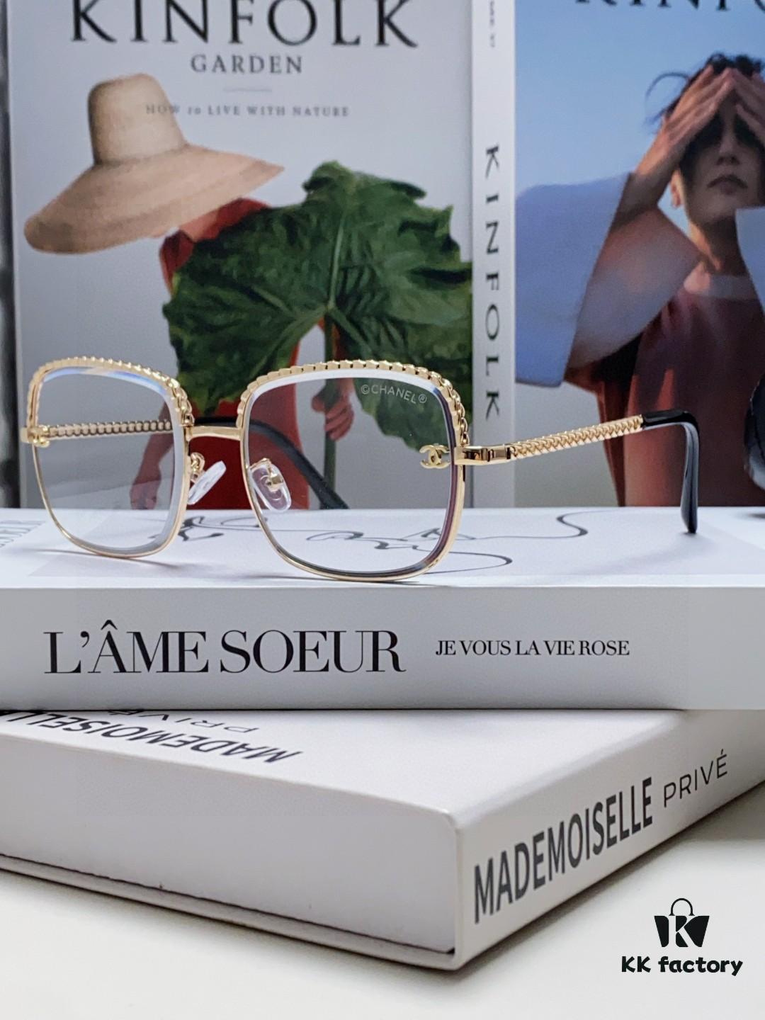 Chanel 2025 New Arrival Women's Sunglasses in Classic Tweed Style, Premium Brown UV-Protective Designer Shades with Chain Detail