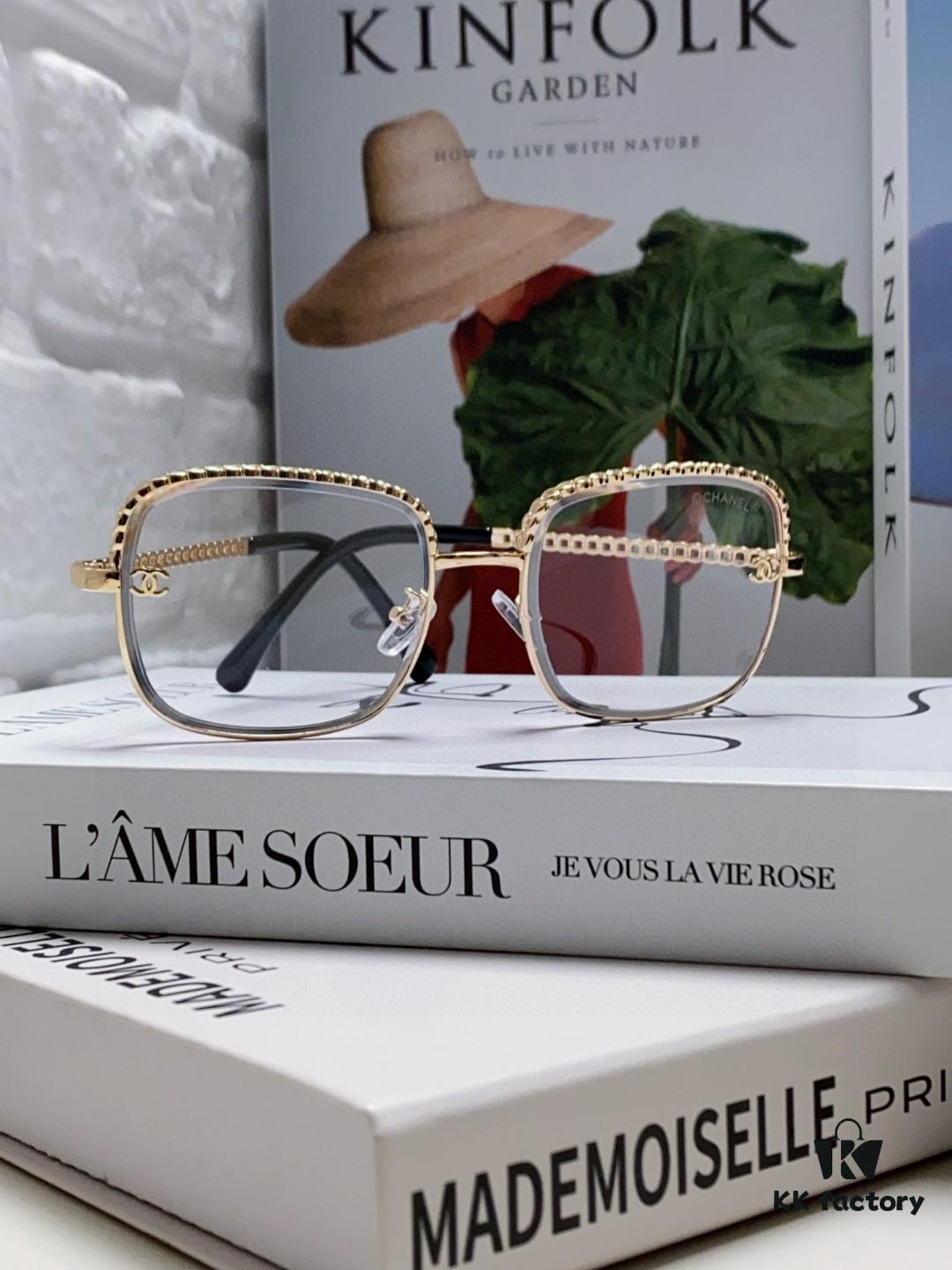 Chanel 2025 New Arrival Women's Sunglasses in Classic Tweed Style, Premium Brown UV-Protective Designer Shades with Chain Detail