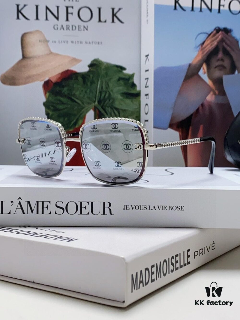 Chanel 2025 New Arrival Women's Sunglasses, Classic Tweed Style Brown UV-Protective Designer Shades with Chain Detail