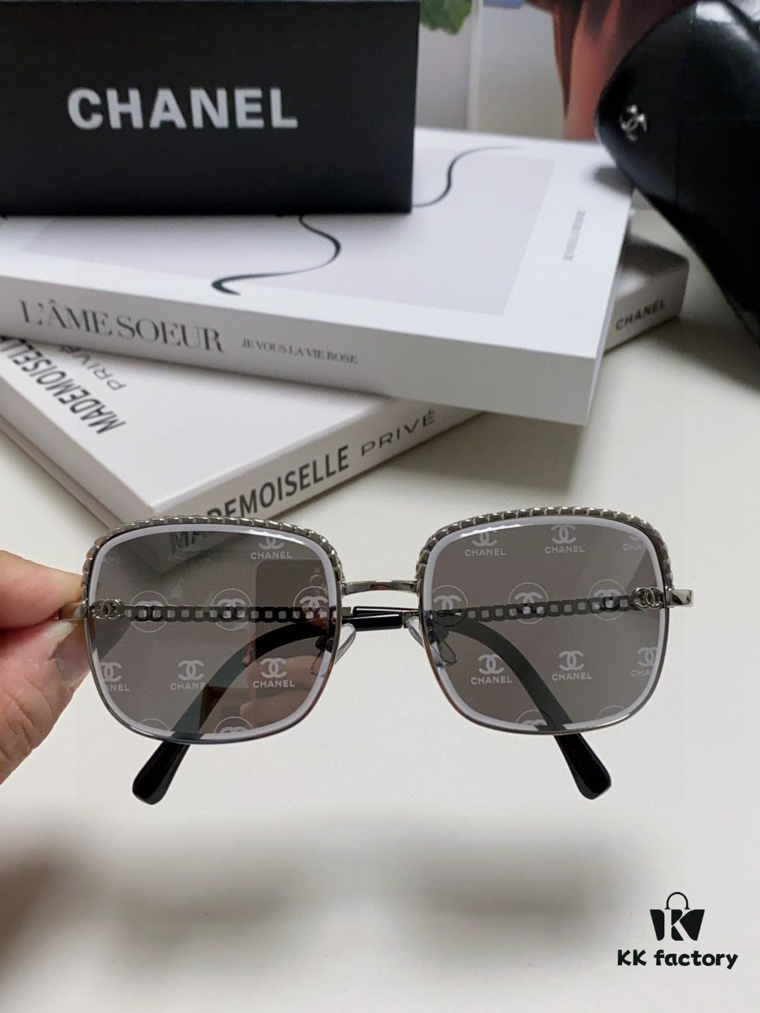 Chanel 2025 New Arrival Women's Sunglasses, Classic Tweed Style Brown UV-Protective Designer Shades with Chain Detail