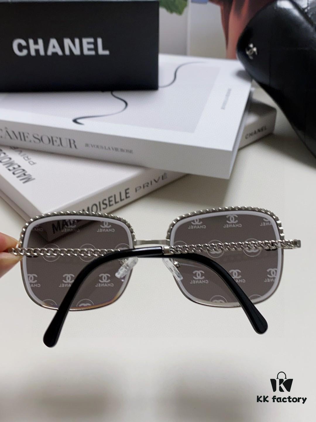 Chanel 2025 New Arrival Women's Sunglasses, Classic Tweed Style Brown UV-Protective Designer Shades with Chain Detail