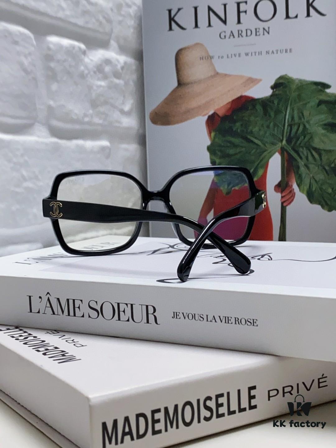 Chanel Small Logo Eyeglass Frame, Panda Color, Suitable for Prescription Lenses, Stylish and Face-Framing