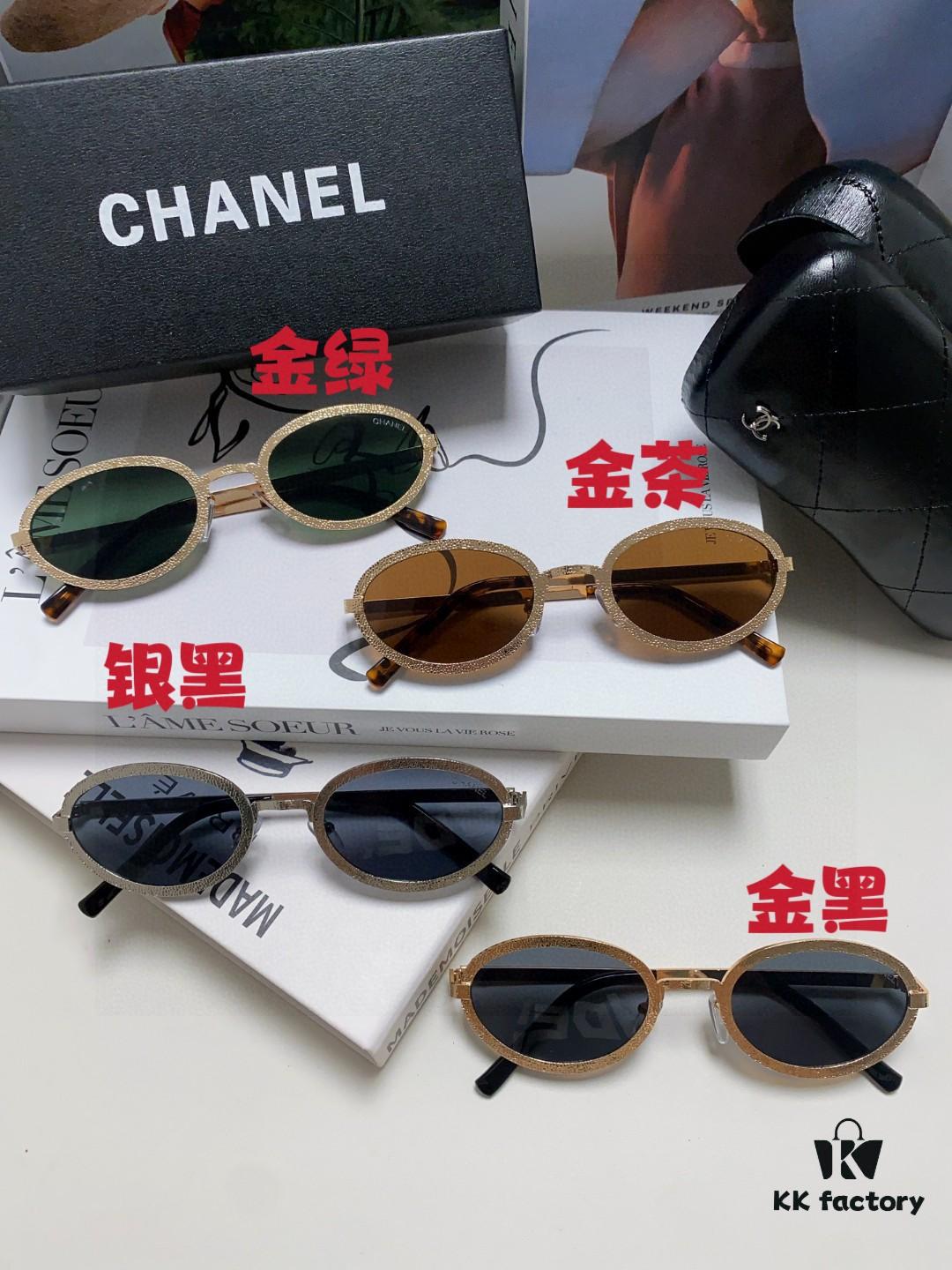 Chanel 2025 New Arrival Women's Oval Sunglasses, French Vintage Style, Flattering for Round Faces, Slim Metallic Frame, Elegant and Trendy